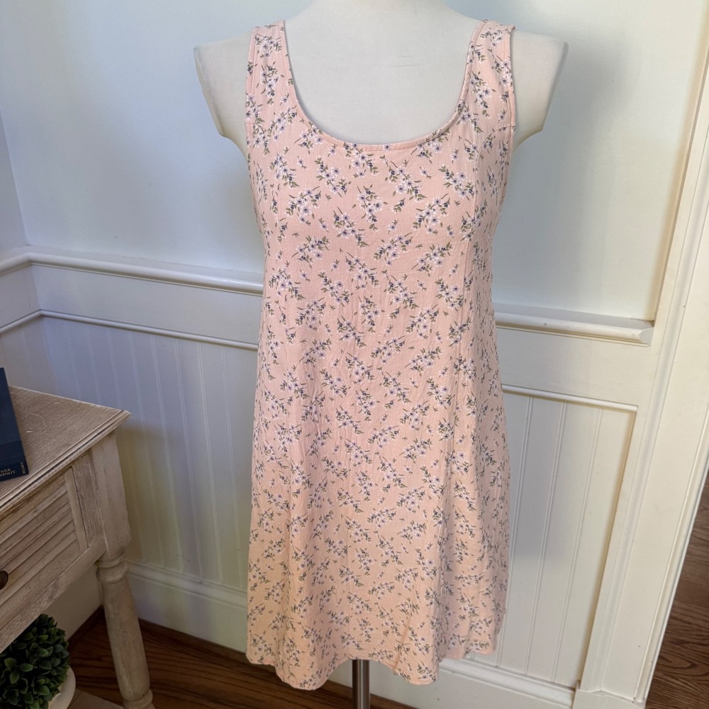American Eagle Pink Floral Mini Dress Smocked Cutout Back Sleeveless Medium